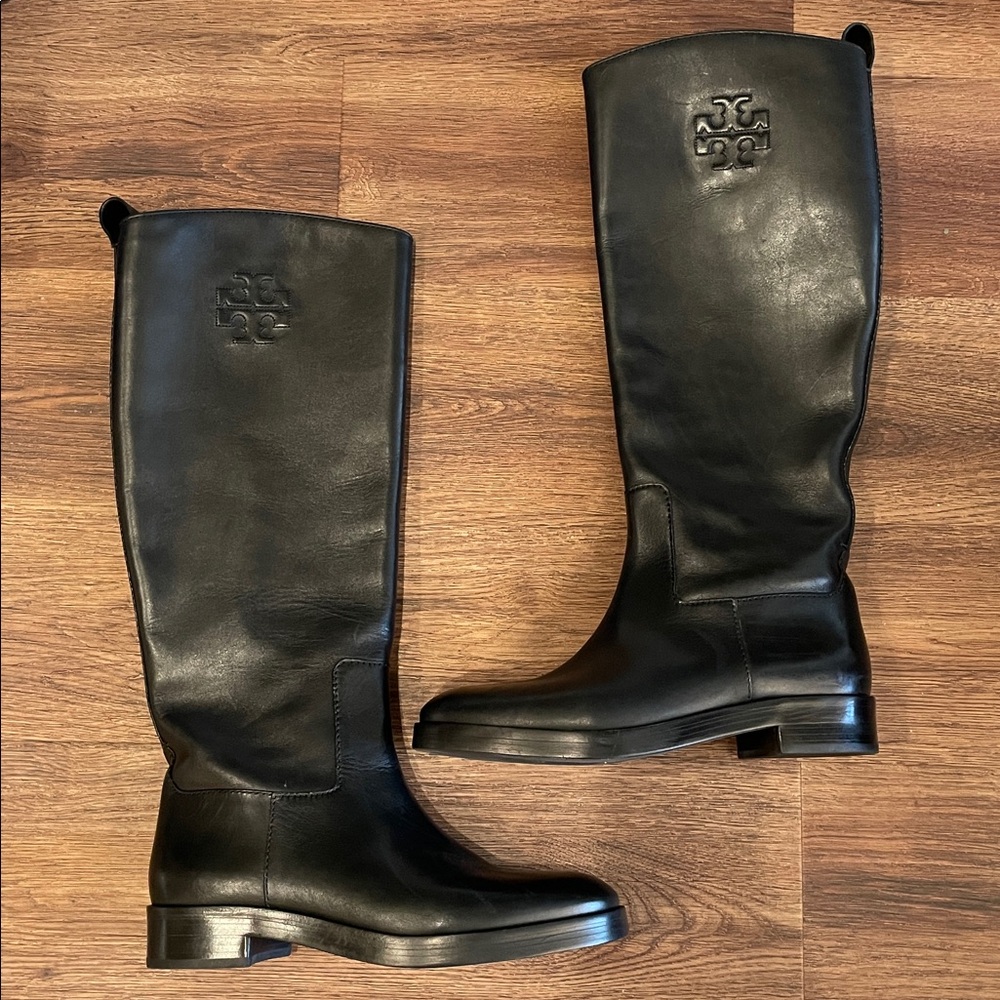 New Tory Burch Milano Mezzo Embossed Leather Riding Boots - Picture 3 of 7
